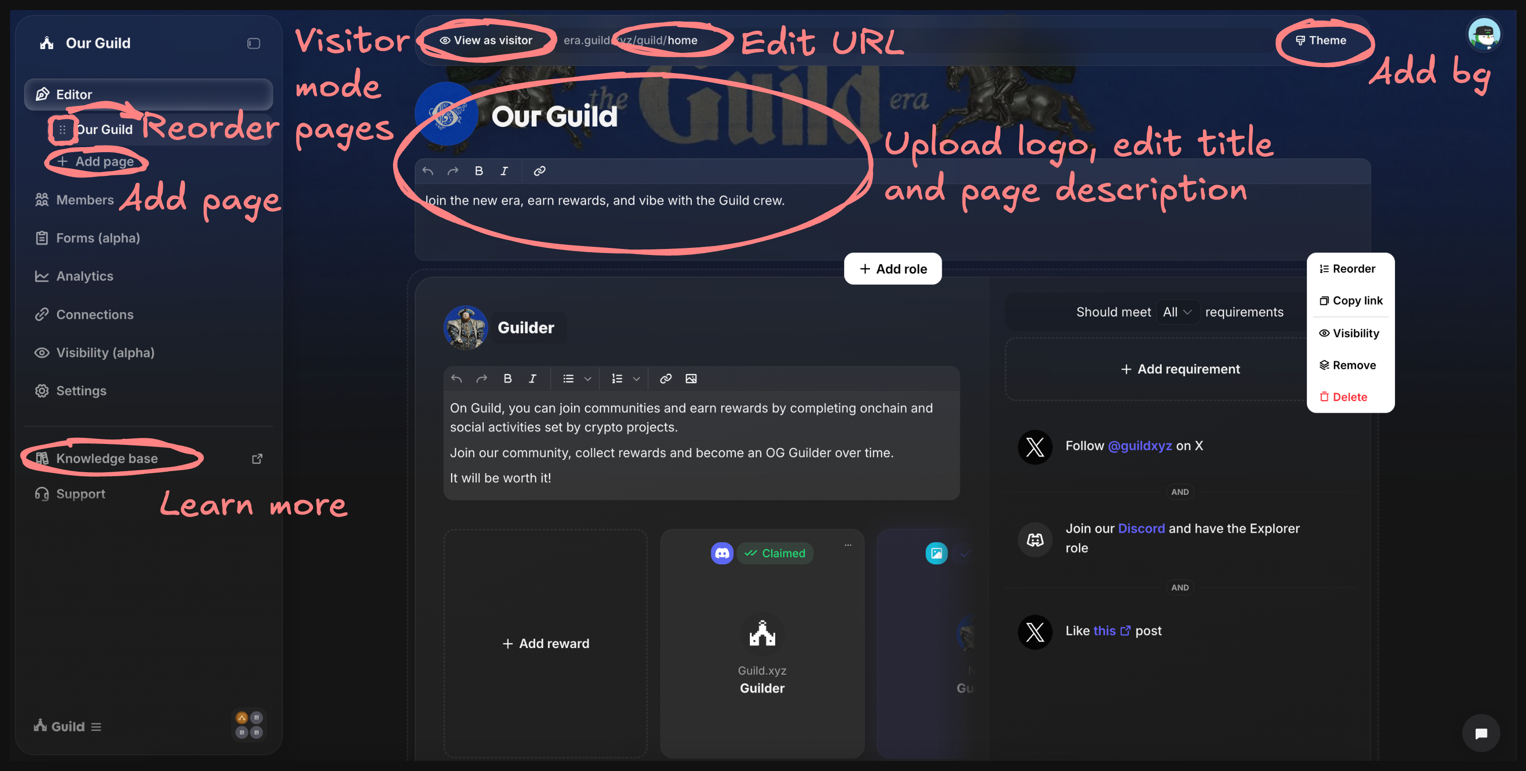 Customize guild pages